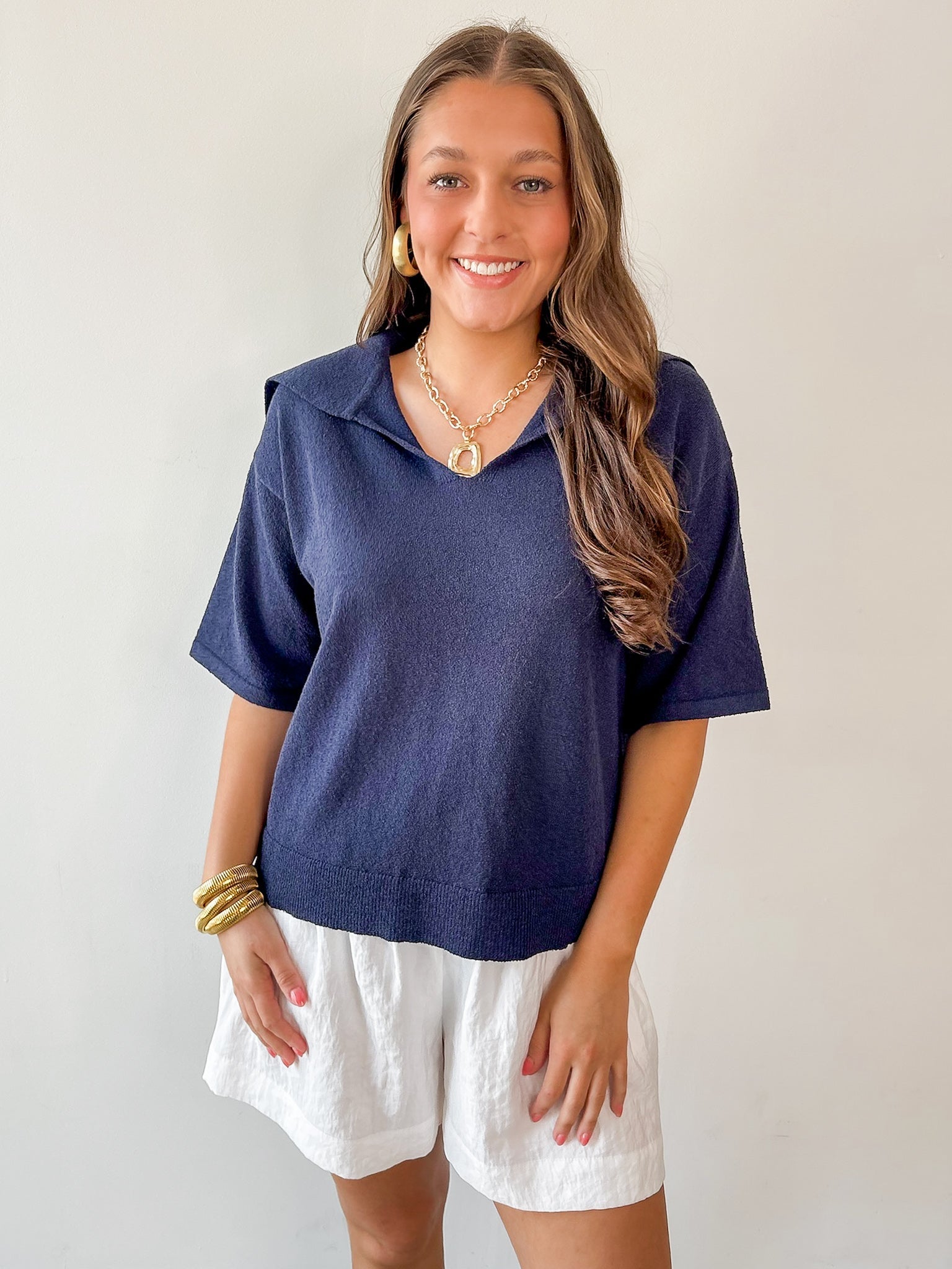 Wide Open Collar Knit Top