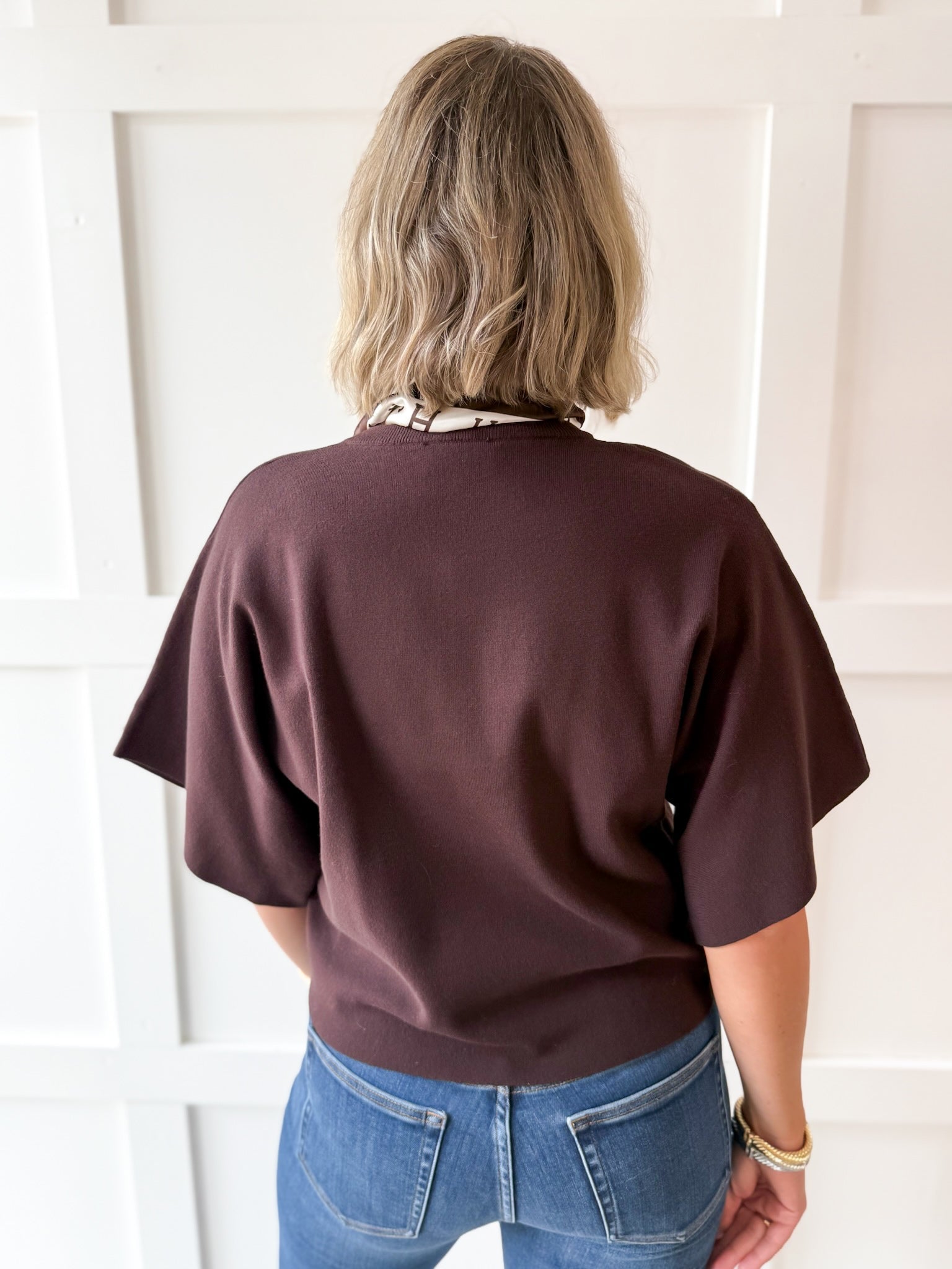 Wide Sleeve Knit Top - Brown