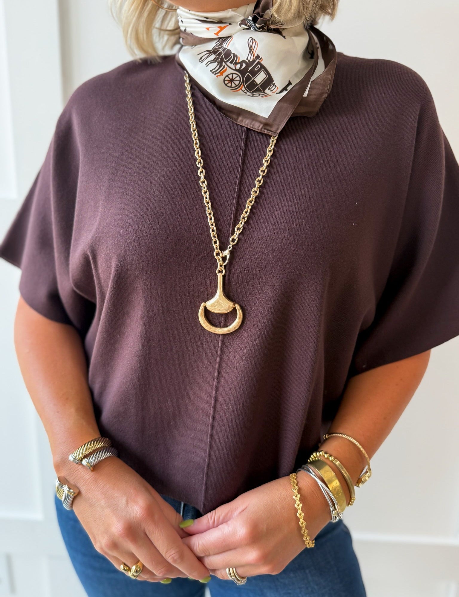 Wide Sleeve Knit Top - Brown