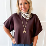 Wide Sleeve Knit Top - Brown
