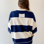 Wide Striped Knit Top & Short Set- Navy