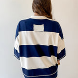 Wide Striped Knit Top & Short Set- Navy