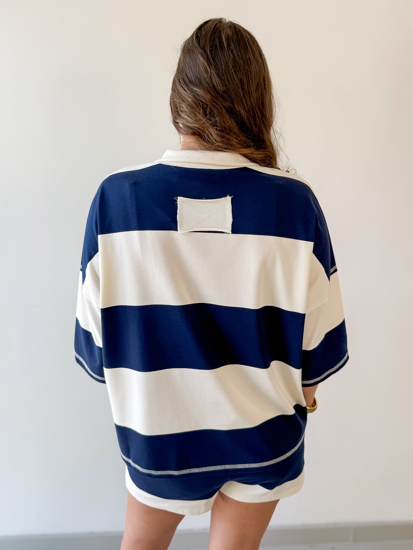 Wide Striped Knit Top & Short Set- Navy