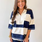 Wide Striped Knit Top & Short Set- Navy