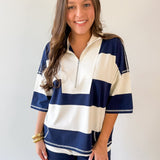 Wide Striped Knit Top & Short Set- Navy