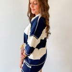 Wide Striped Knit Top & Short Set- Navy