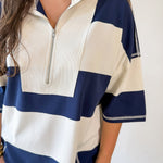Wide Striped Knit Top & Short Set- Navy