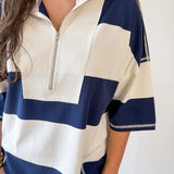 Wide Striped Knit Top & Short Set- Navy