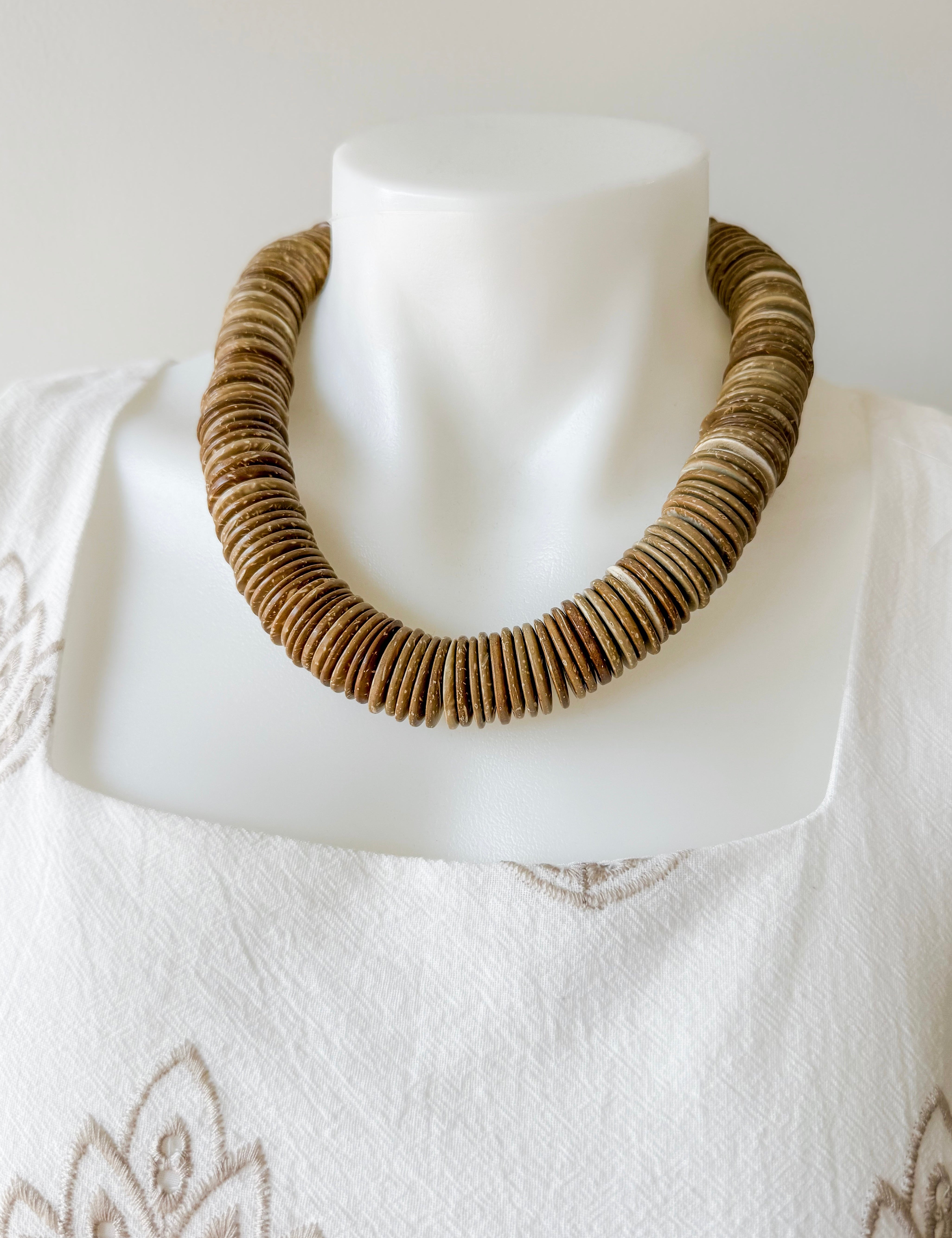 Wood Disc Bead Necklace