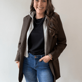 Wool Hooded Contrast Combo Coat - Brown