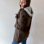 Wool Hooded Contrast Combo Coat - Brown