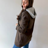 Wool Hooded Contrast Combo Coat - Brown