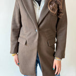 Wool Hooded Contrast Combo Coat - Brown