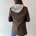 Wool Hooded Contrast Combo Coat - Brown