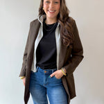 Wool Hooded Contrast Combo Coat - Brown