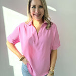 Woven Airflow Collared V - Neck Top