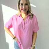 Woven Airflow Collared V - Neck Top