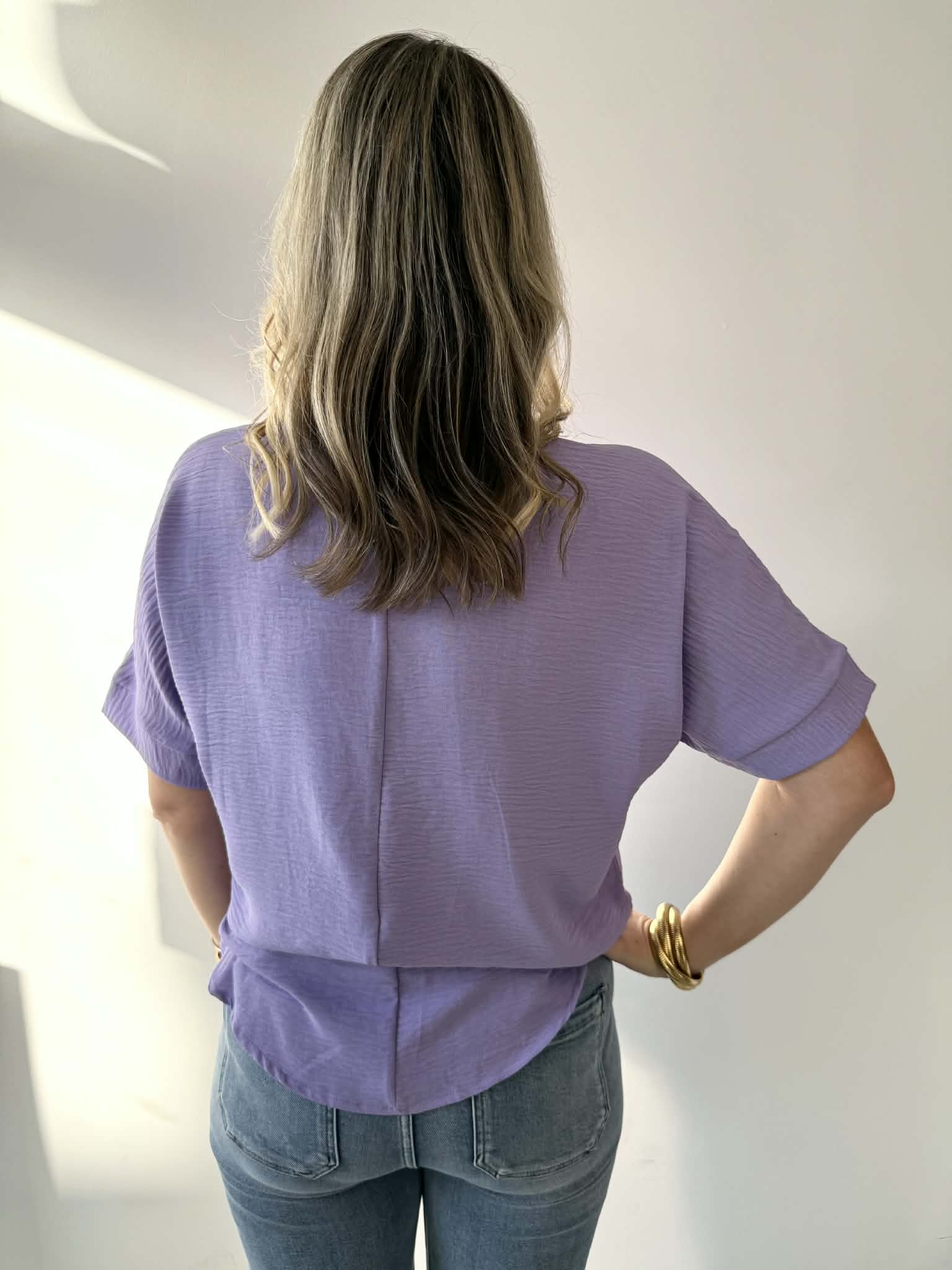 Woven Airflow Collared V - Neck Top