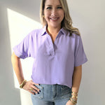 Woven Airflow Collared V - Neck Top