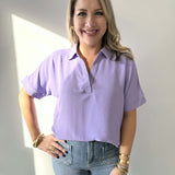 Woven Airflow Collared V - Neck Top