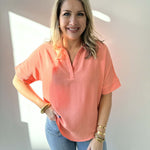 Woven Airflow Collared V - Neck Top