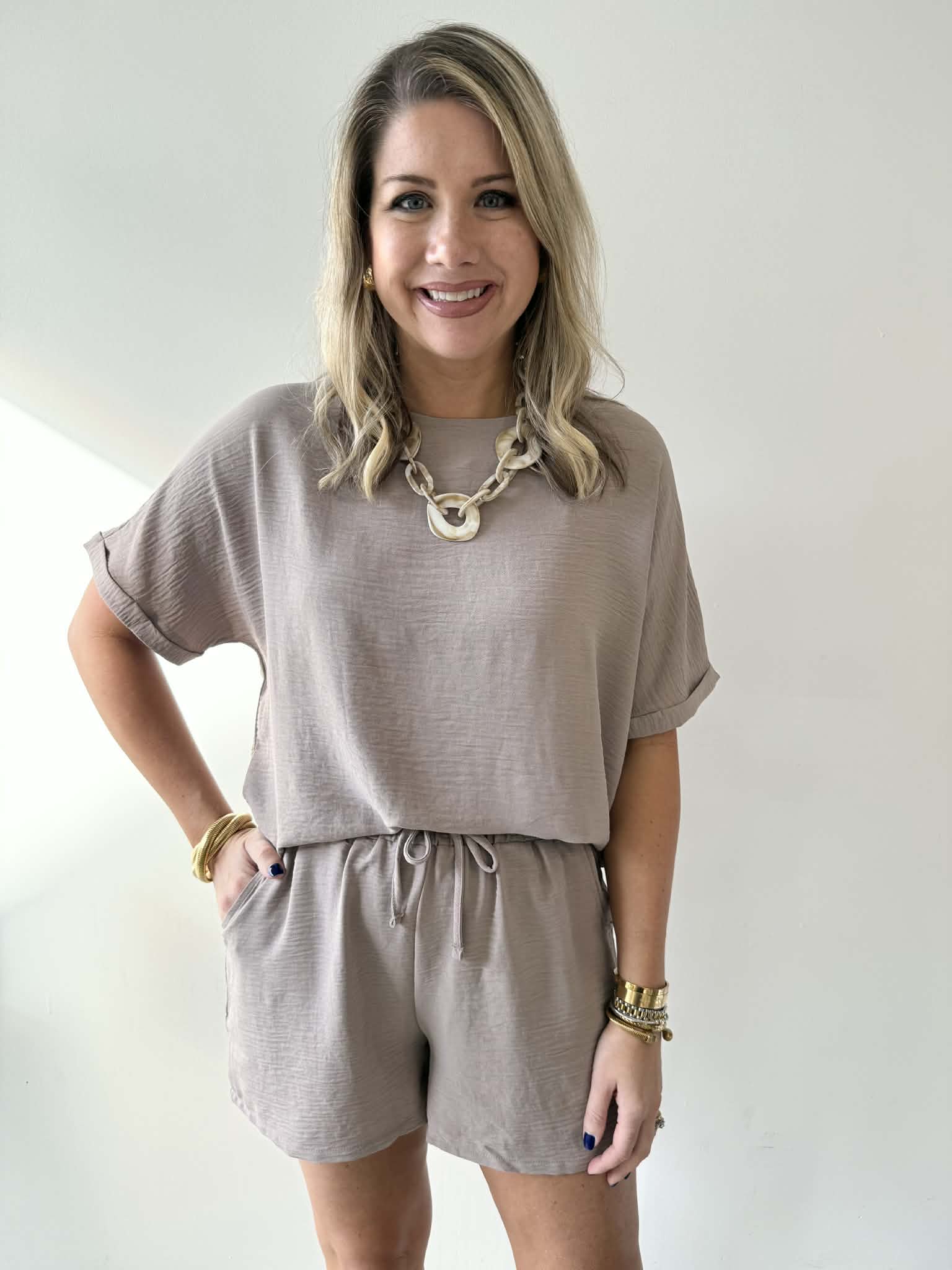 Woven Airflow Top & Shorts Set