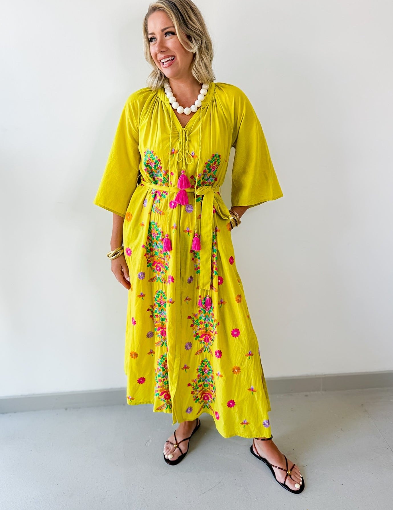 Woven Printed Maxi Dress - Mustard Multi