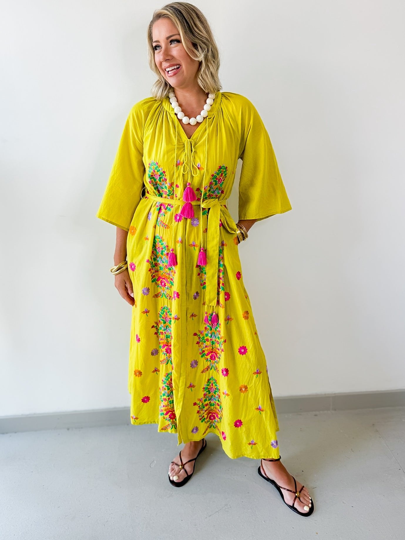Woven Printed Maxi Dress - Mustard Multi