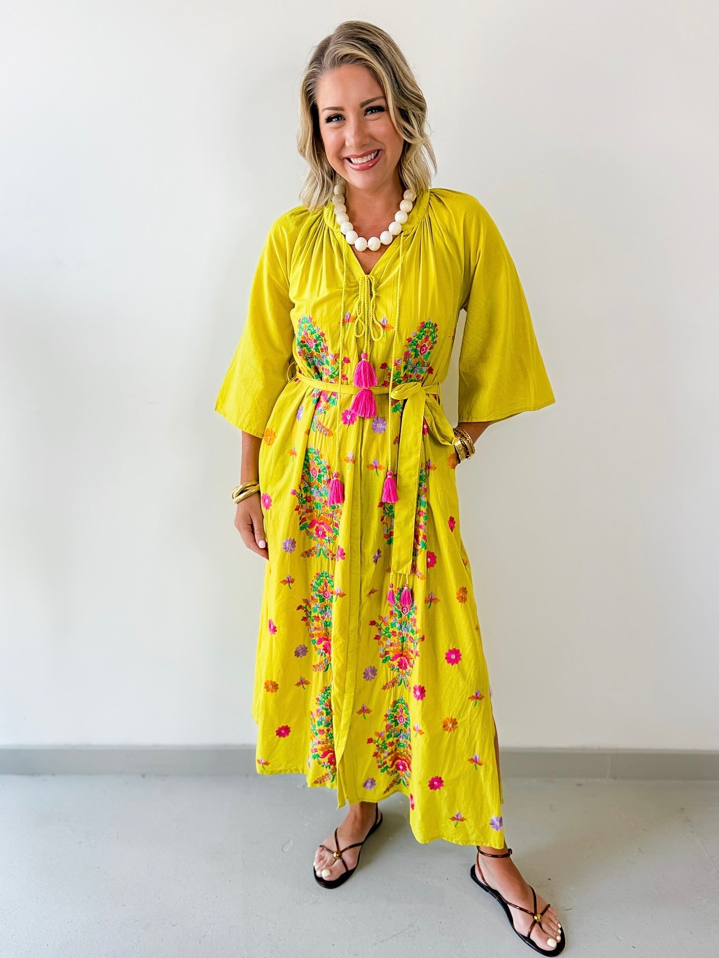 Woven Printed Maxi Dress - Mustard Multi
