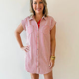 Woven Striped Mini Dress - Red