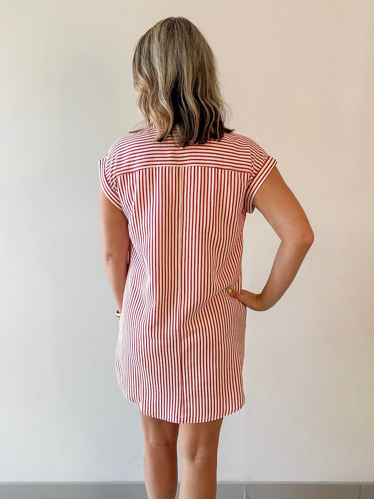 Woven Striped Mini Dress - Red