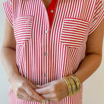 Woven Striped Mini Dress - Red