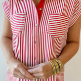 Woven Striped Mini Dress - Red