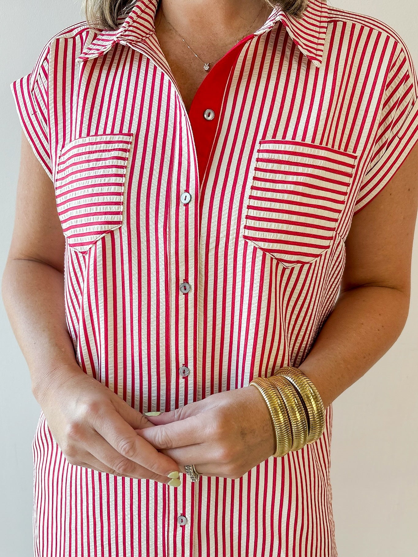 Woven Striped Mini Dress - Red