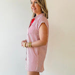 Woven Striped Mini Dress - Red