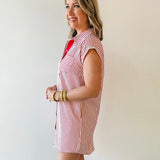 Woven Striped Mini Dress - Red