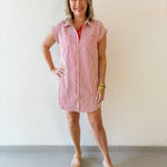Woven Striped Mini Dress - Red