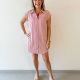 Woven Striped Mini Dress - Red