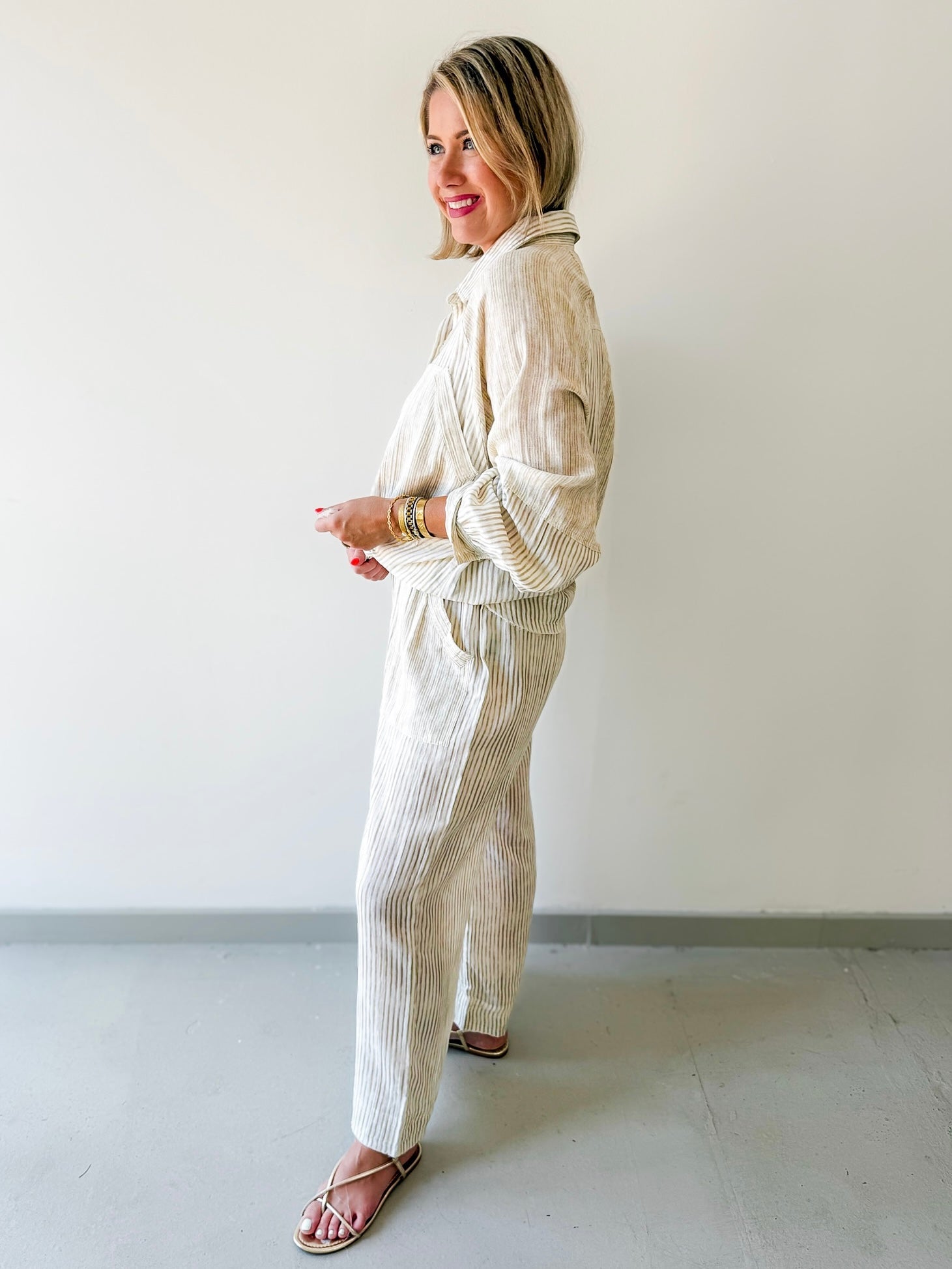 Woven Striped Oversized Shirt & Pant Set