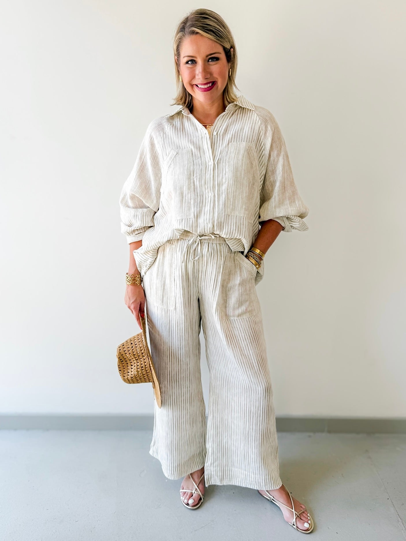 Woven Striped Oversized Shirt & Pant Set