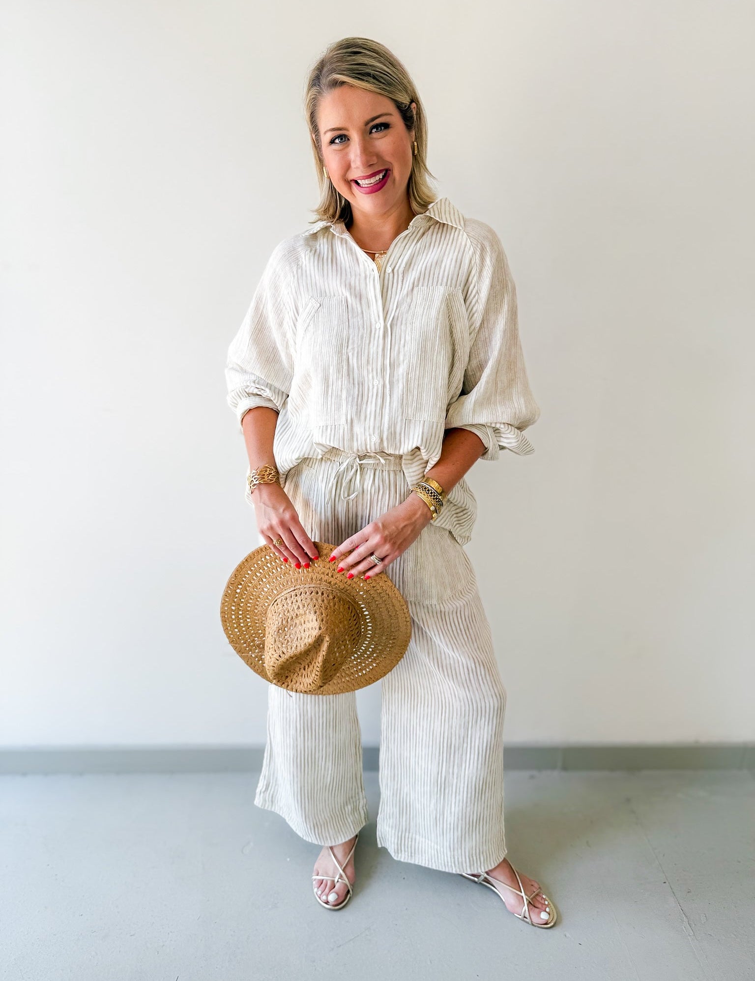 Woven Striped Oversized Shirt & Pant Set