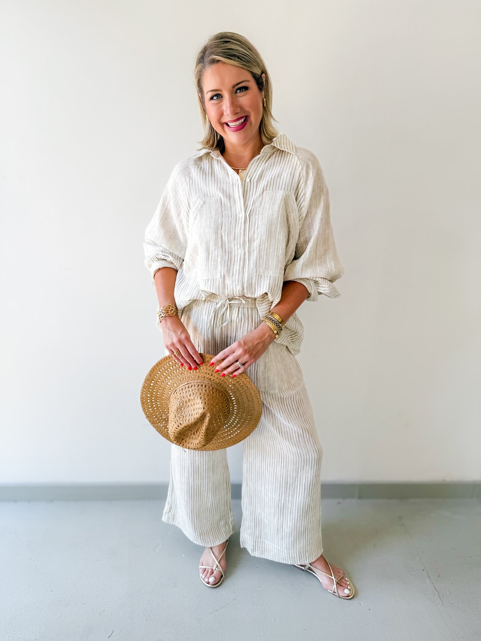 Woven Striped Oversized Shirt & Pant Set