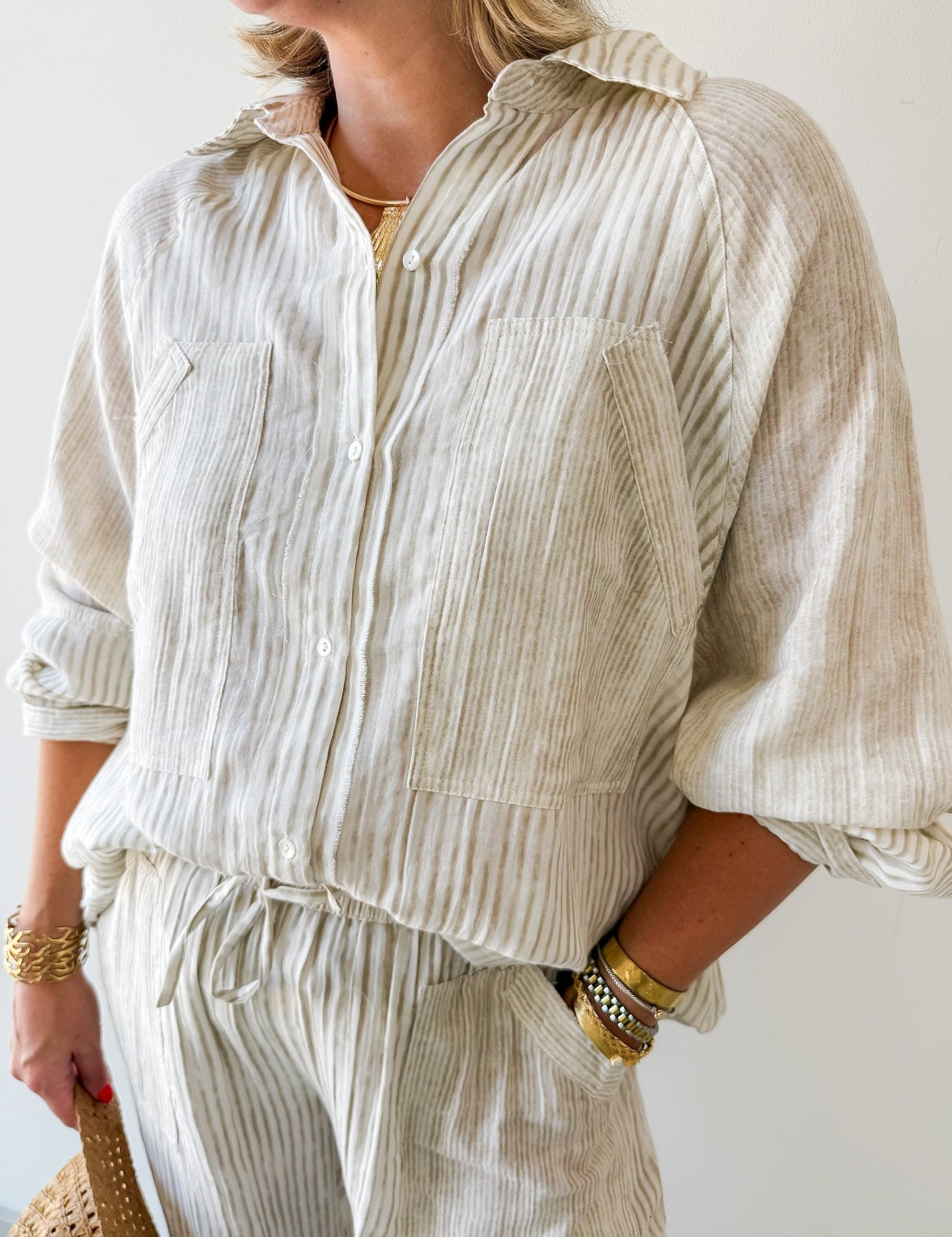 Woven Striped Oversized Shirt & Pant Set
