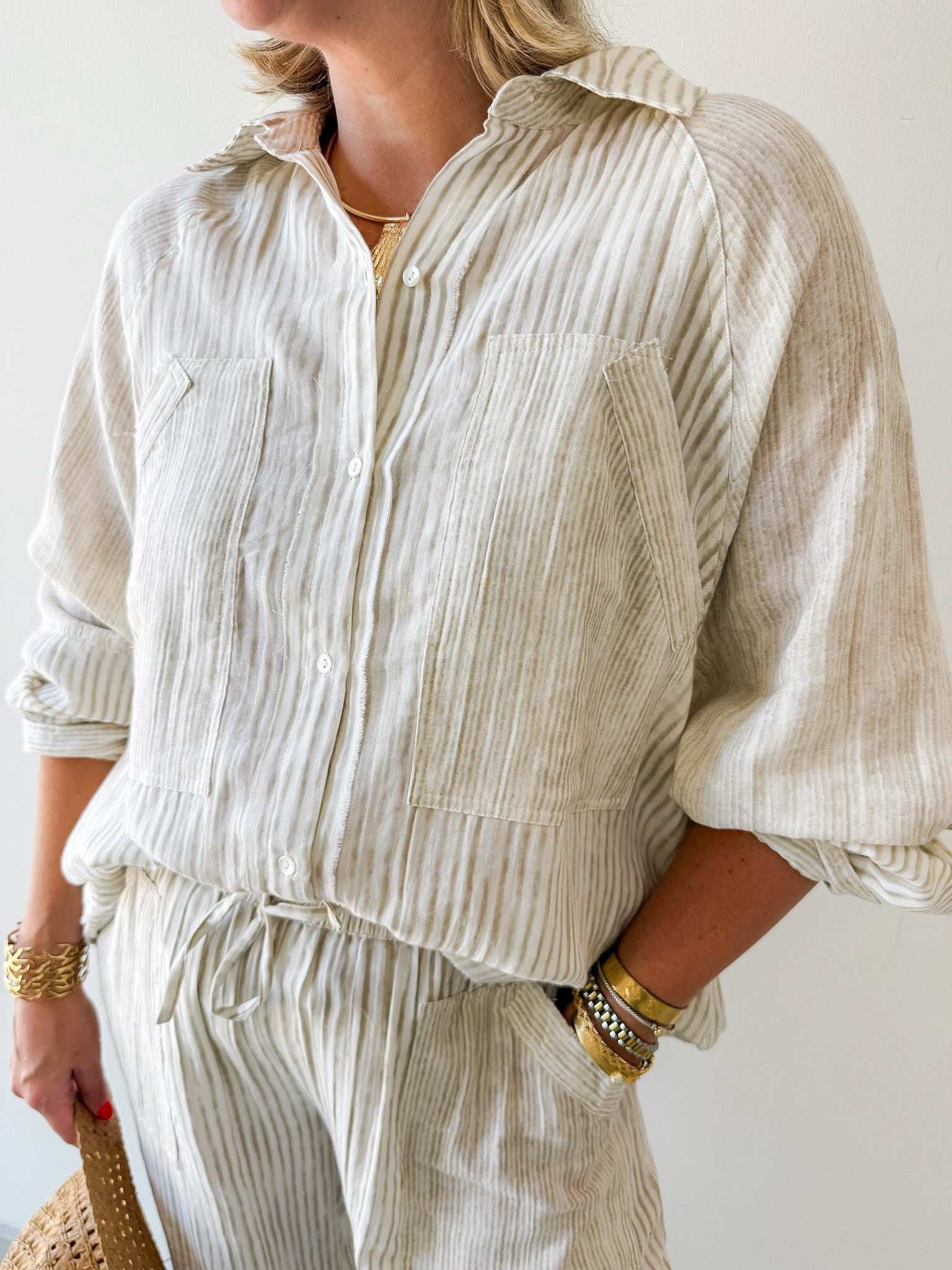 Woven Striped Oversized Shirt & Pant Set
