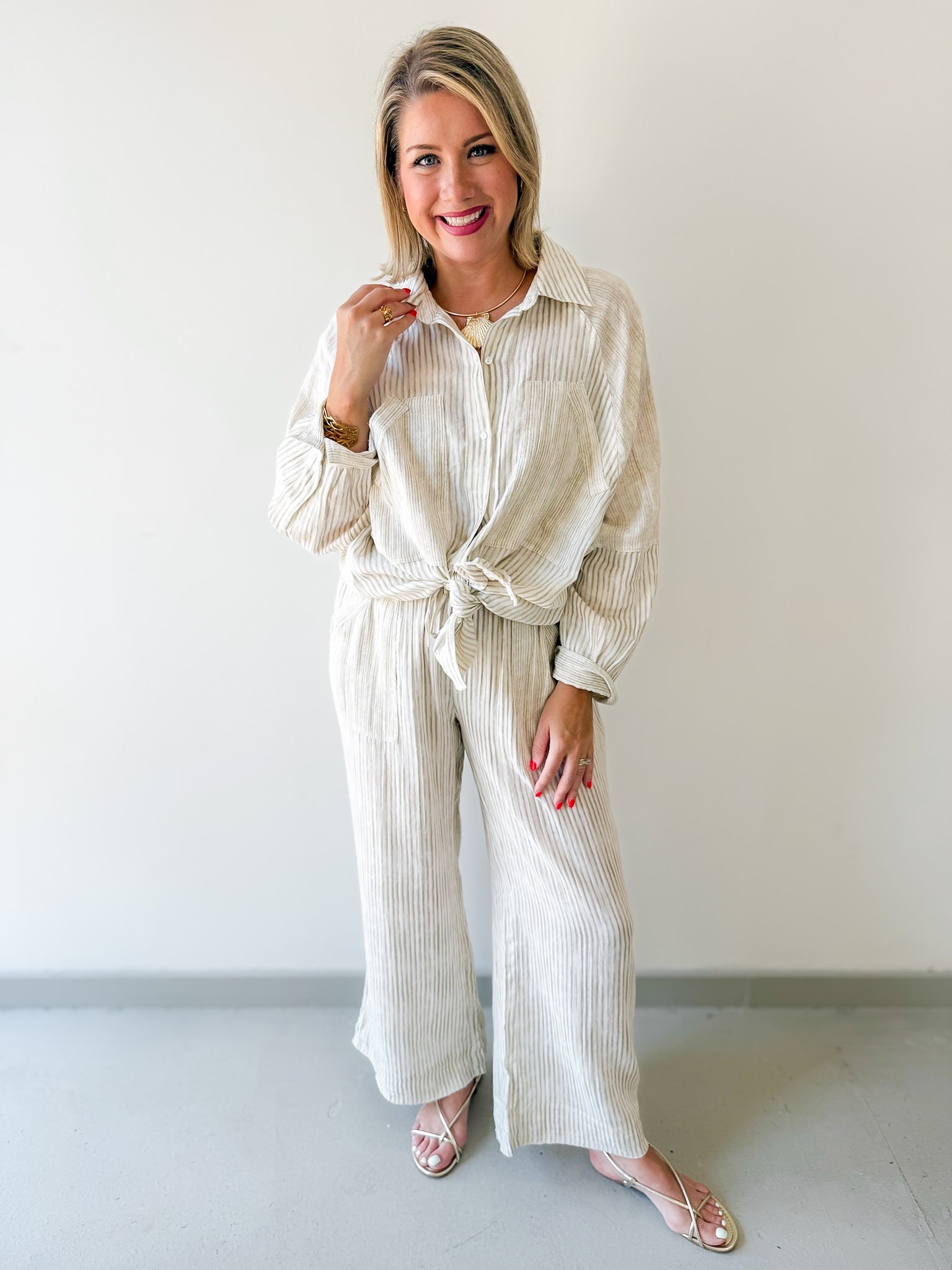 Woven Striped Oversized Shirt & Pant Set
