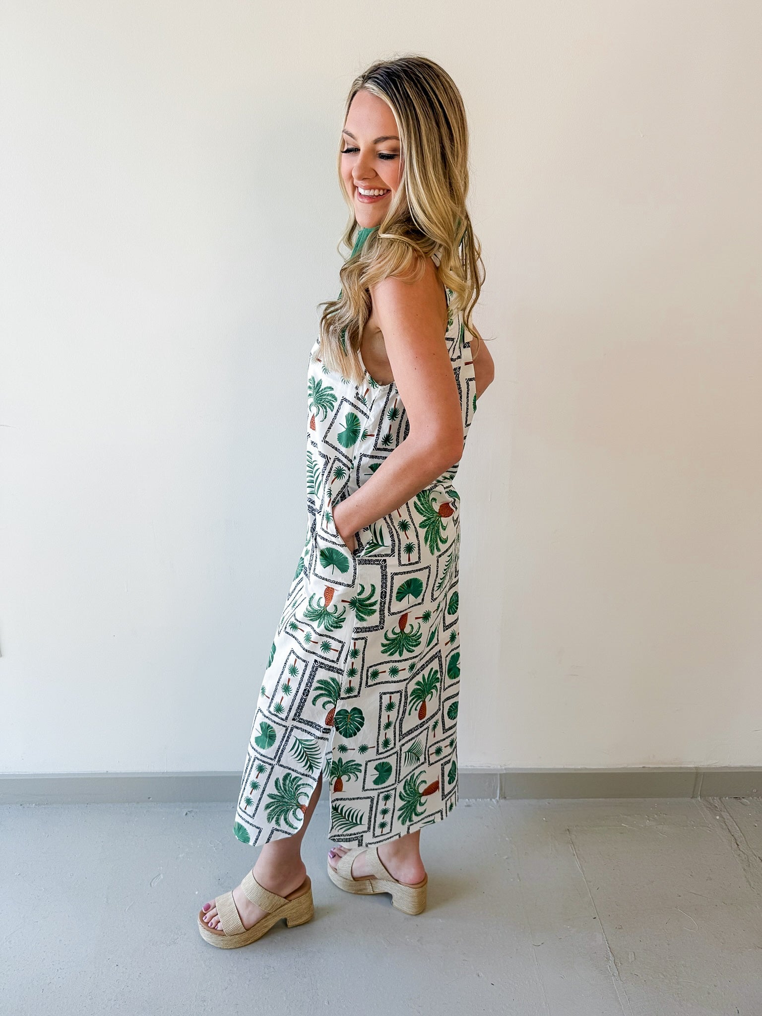 Wren Palm Print Midi Dress