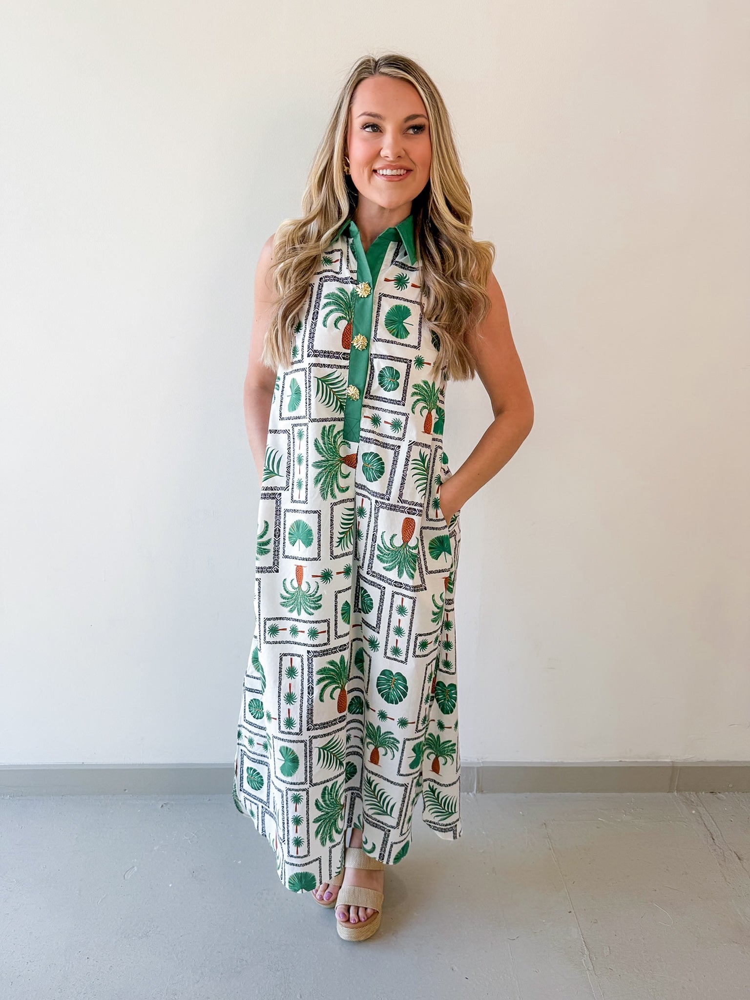 Wren Palm Print Midi Dress