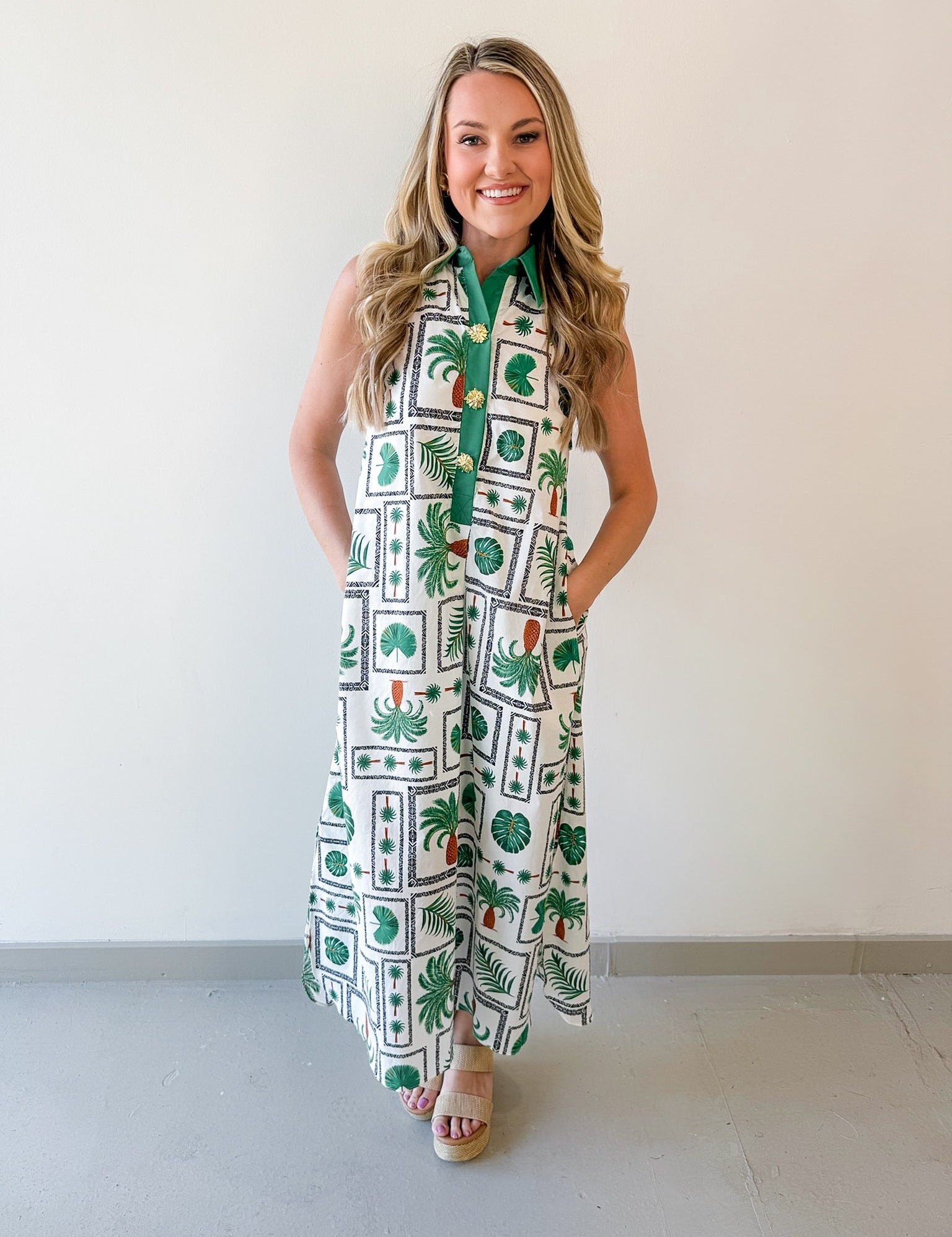 Wren Palm Print Midi Dress
