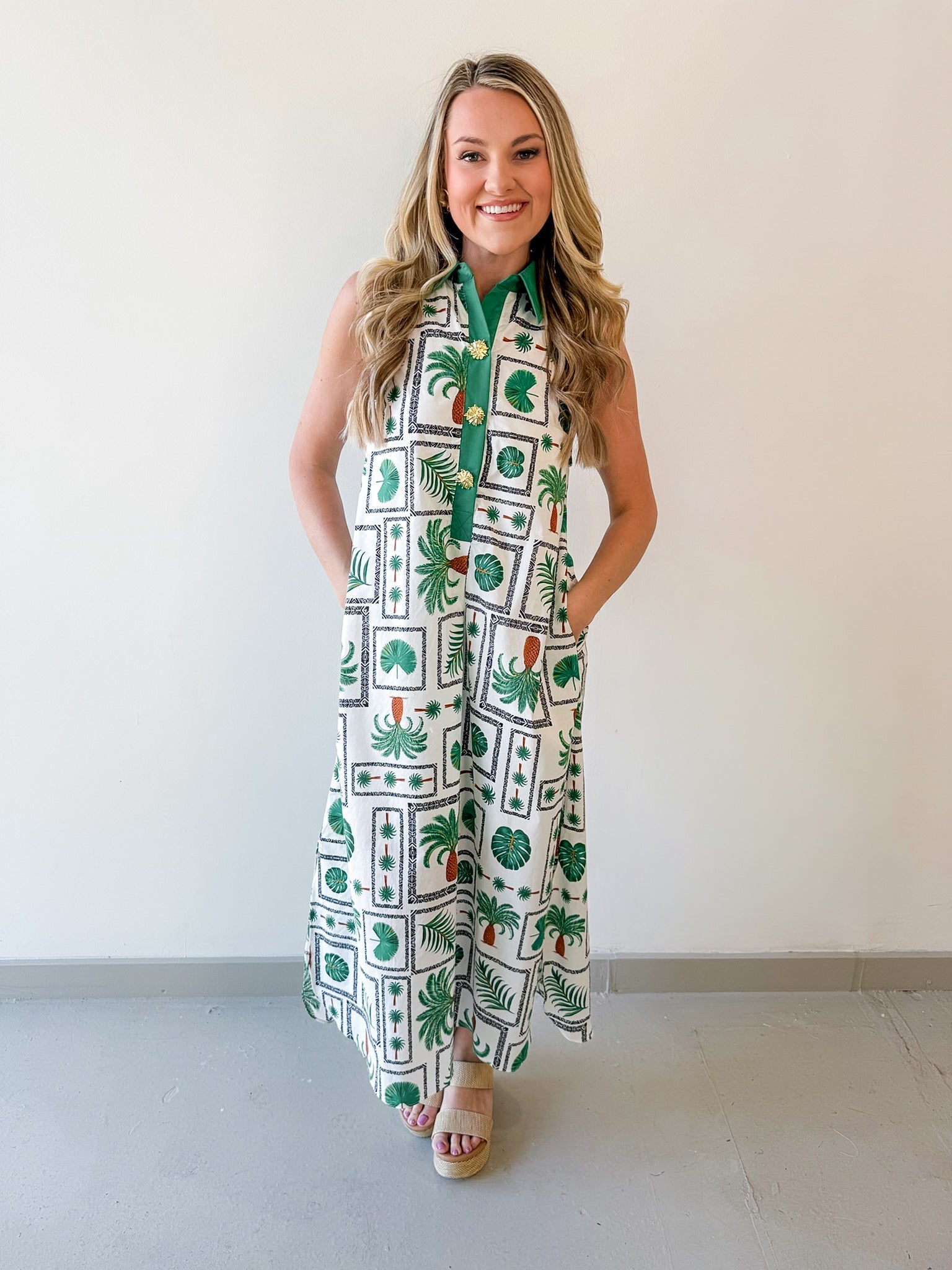Wren Palm Print Midi Dress