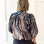 Zebra Balloon Sleeve Top - Navy